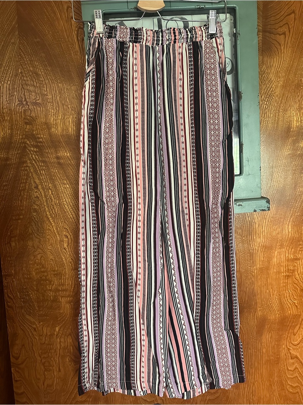 Women’s Wide Leg Striped Palazzo Pants - Pink & Black